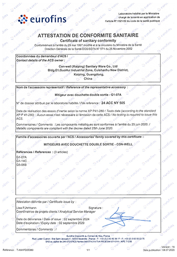 Certificate of Sanitary Conformity (ASC)